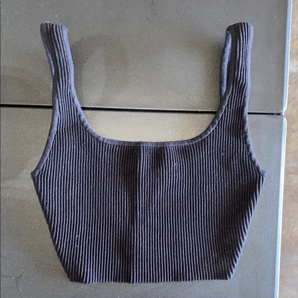 Babaton Black Ribbed Sleeveless Crop Tank Top Size XS
